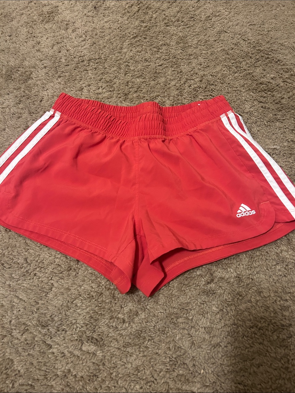 adidas Red Women's Athletic Shorts with White Side Stripes